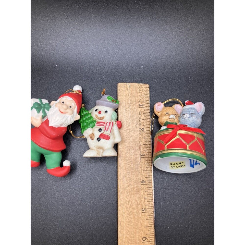 Vintage Ceramic Christmas Tree Ornaments Lot Of 3 Elf Snowman Mice - Picture 7 of 7